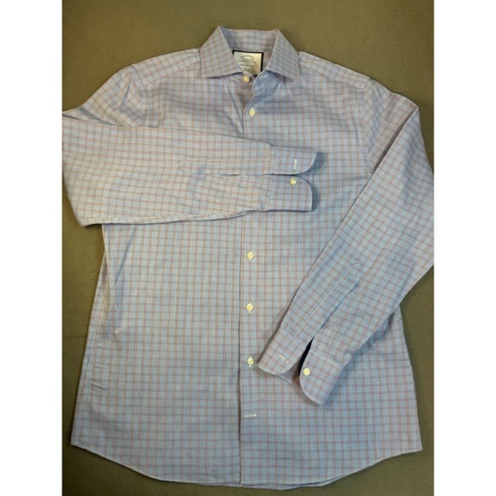 Charles Tyrwhitt Mens 15.5/34 Dress Shirt Slim Fit Blue Red Check Non-Iron